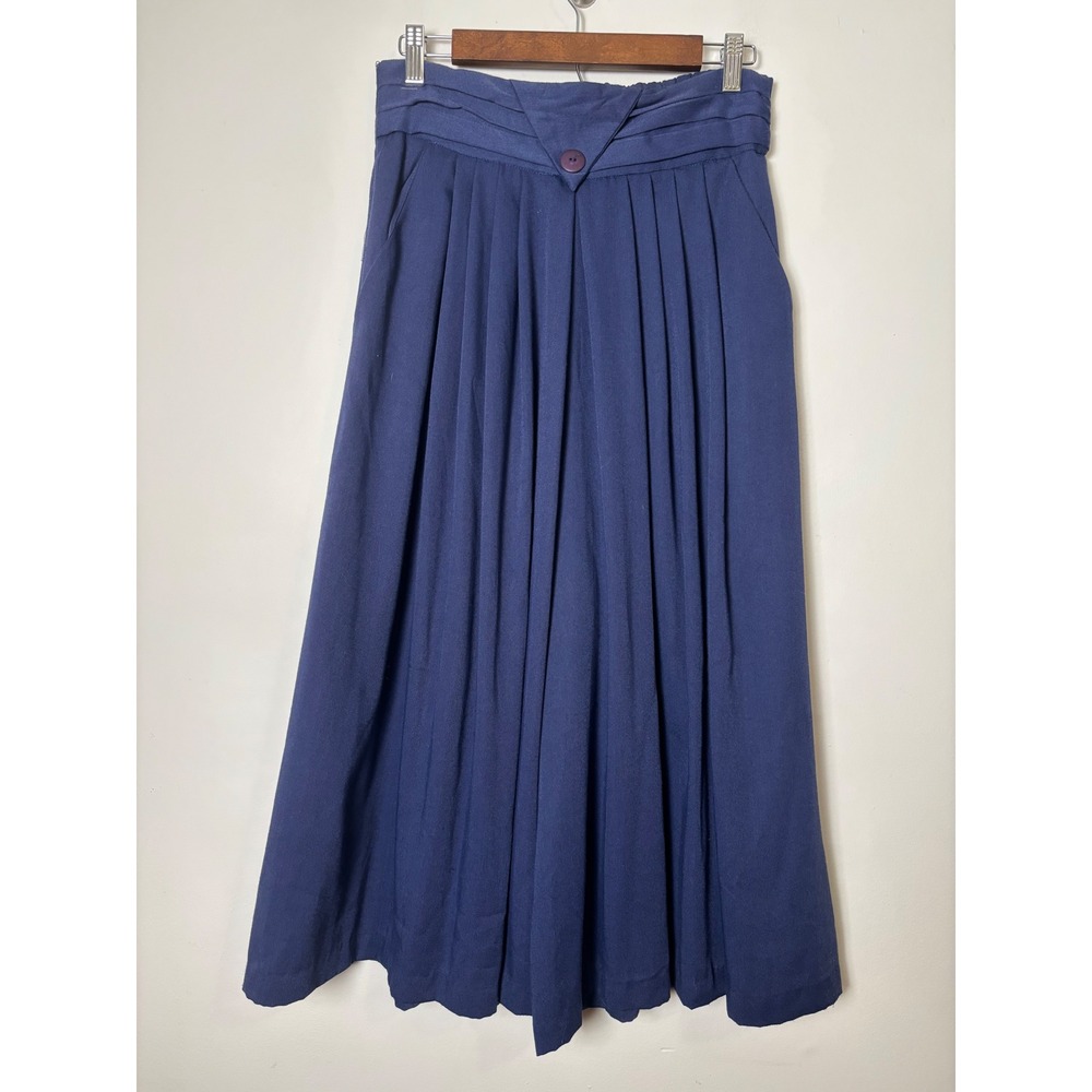 Womens Vintage Culottes 10 Pleated Wide Leg Gaucho Pants High Waist Retro Midi